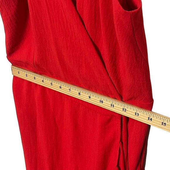 Vix Paula Hermanny Cyndi Wrap Midi Dress Women’s Size Large Red Crinkled Voile - Picture 13 of 13